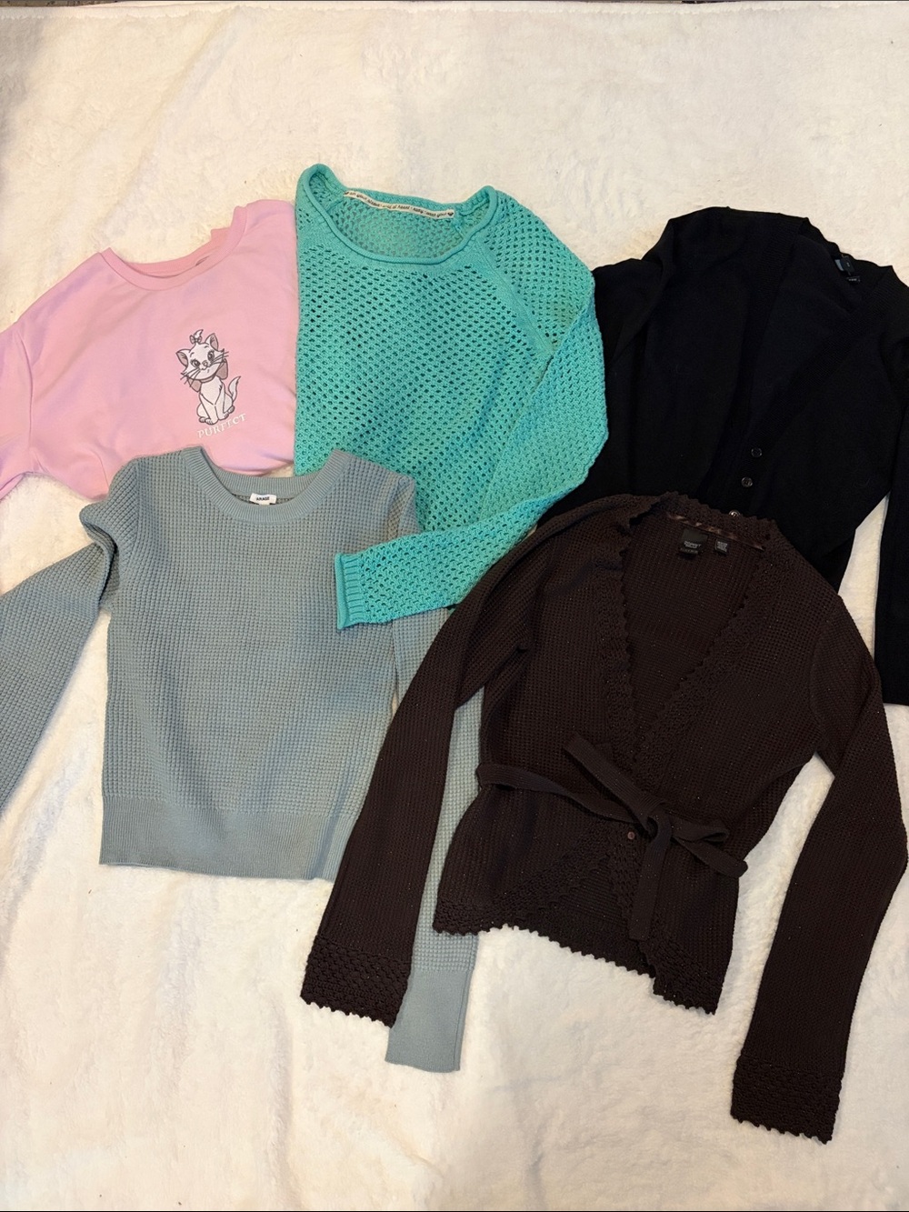 Garage Turquoise Open-Knit Kids Sweater Top